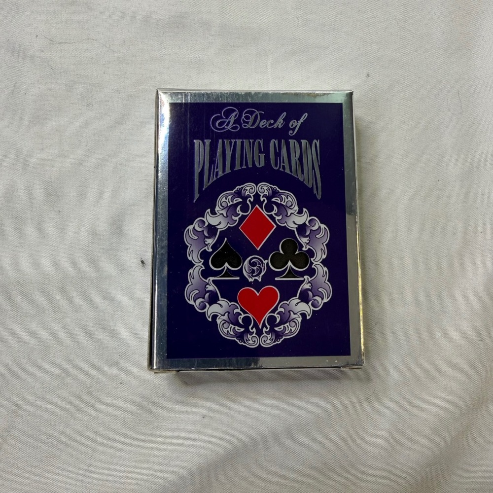 Vintage Silver Foil Metallic Playing Cards Deck Purple Chrome Tuck Box Joker